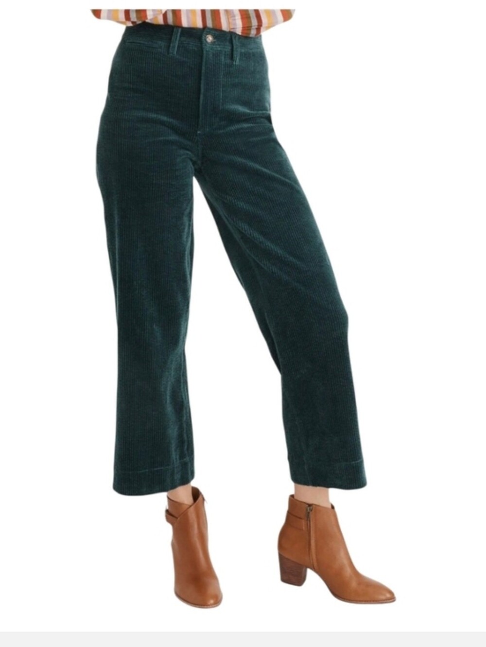 Madewell Slim Emmett Wise-Leg Crop Corduroy Pants High-Rise Green